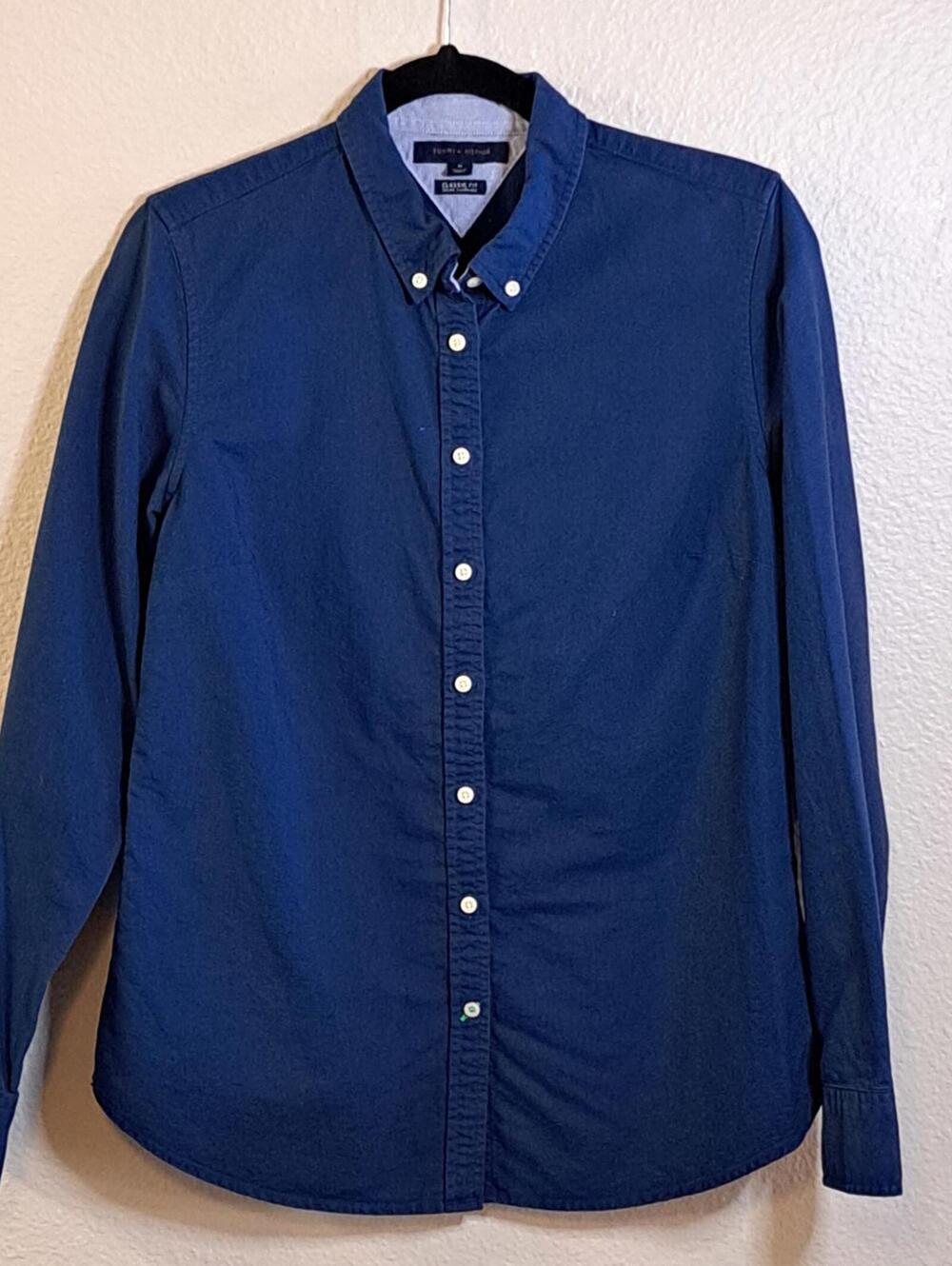 Original Tommy Hilfiger Women's 'Classic Fit' Navy Button Down Shirt - M